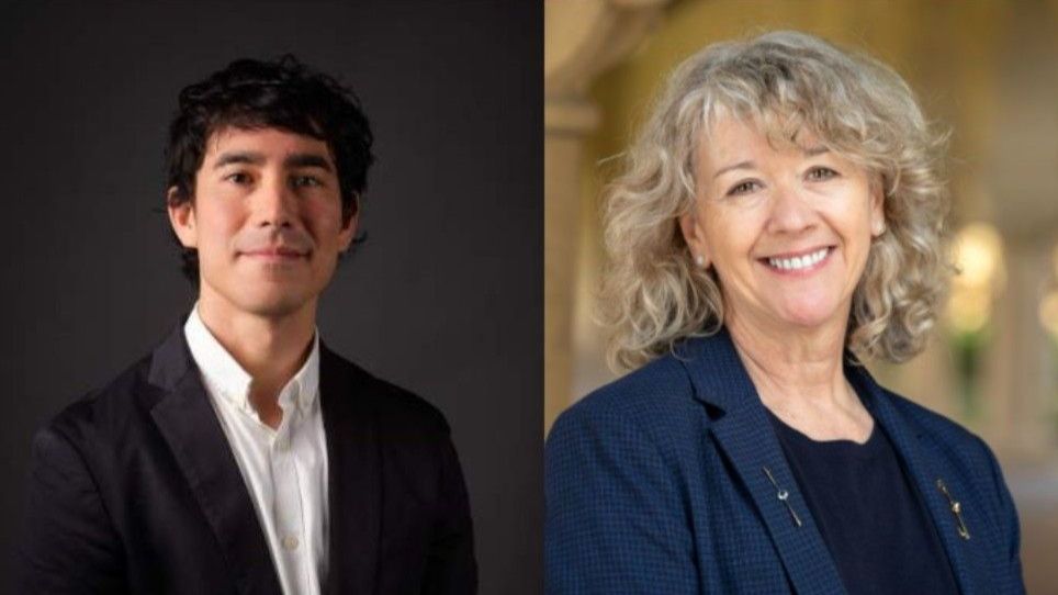 Photos of John Chu and Prof Elaine Treharne