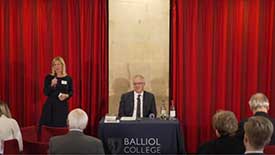 Balliol Society Weekend lecture: presenter and speaker, facing members of audience,