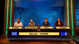 University Challenge team of four on set, name below each